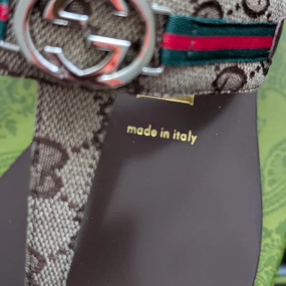 Gucci Brown Sandals with Gold Accents - Picture 8 of 11